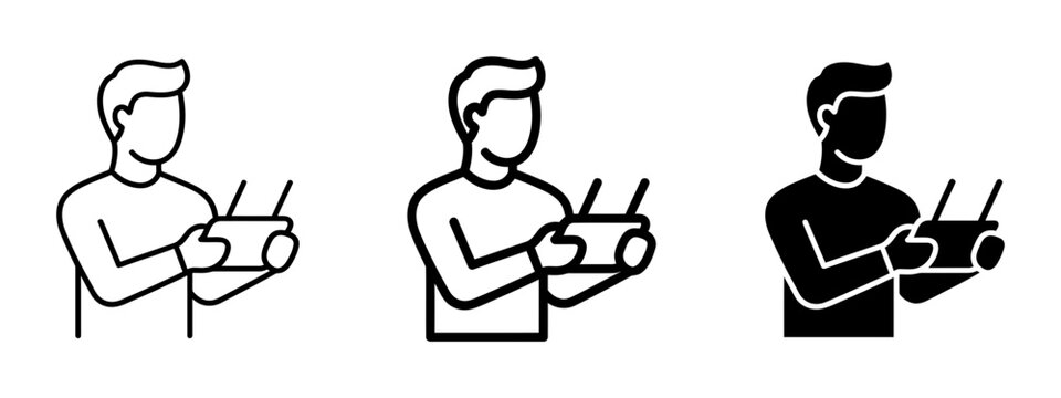 Minimalist Man Holding Remote Control Icon Set for Technology Apps Vector