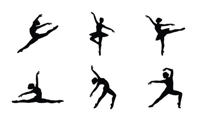Ballet Dancer Silhouettes, Elegant Poses Collection, Classical Dance Figures Vector Set © Ziaur