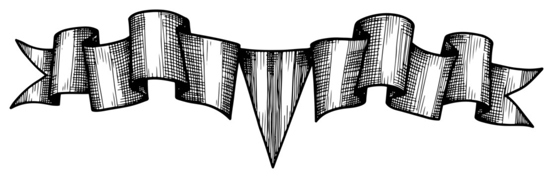 Ribbon banner scroll blank label template in vintage engraving style