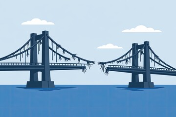 Obraz premium Two large bridges over a calm lake with surrounding landscape