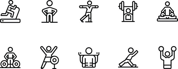 Obraz premium Gym Equipment, Fitness Training and Wellness Line Icon Pack