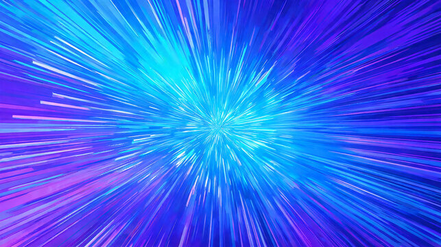 Blue light rays background, neon speed zoom motion burst, cyber space hyperdrive warp effect, futuristic tech glowing particle explosion, cosmic energy lines.