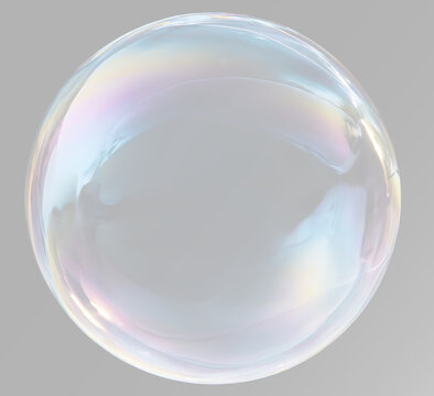 Fragile floating soap bubble with shimmering light effects 