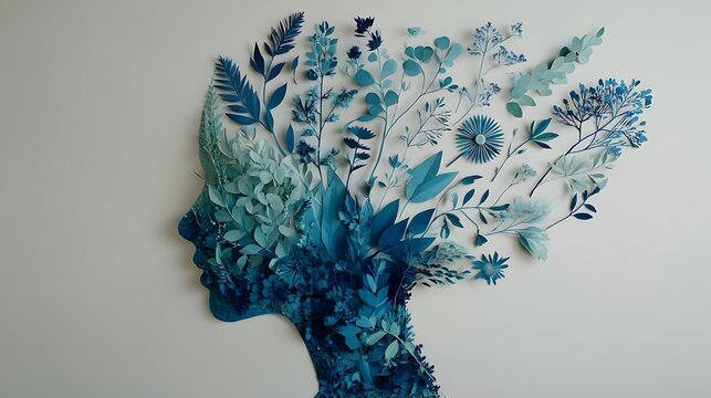 Blue hydrangea flower cluster with green leaves and white background isolated