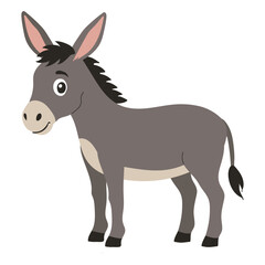 Fototapeta premium Donkey, flat style, friendly farm animal character isolated on background, suitable for children’s design, posters, stickers, educational materials, nursery decor and farm themes
