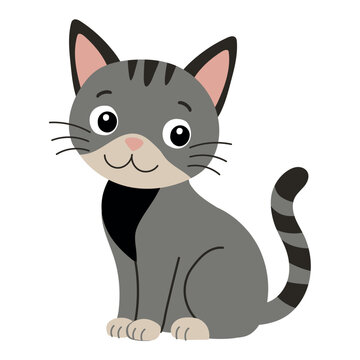 Cat, flat style, friendly pet character isolated on background, suitable for children&rsquo;s design, posters, stickers, educational materials, nursery decor and animal themes
