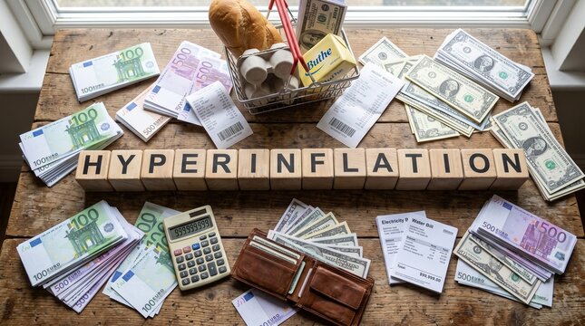 Hyperinflation concept, money and finance crisis, economic struggle, inflation rate