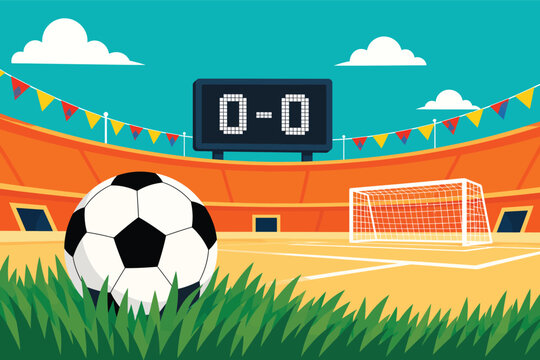 Professional soccer ball resting on the green grass of a stadium during a championship match game