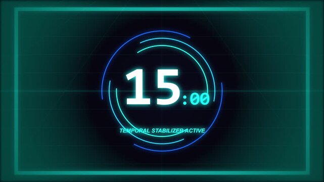 Digital Countdown Timer Overlay with Futuristic HUD Interface Elements
