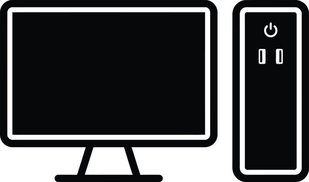 Computer monitor and tower with power button icon