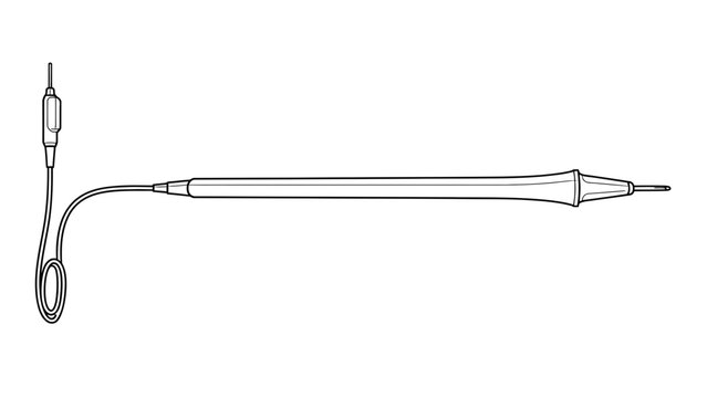 Medical Electrosurgical Pencil with Cord and Connector, Surgical Instrument Line Drawing