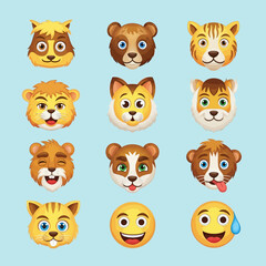 Fototapeta premium Variety of emoticon animal faces.