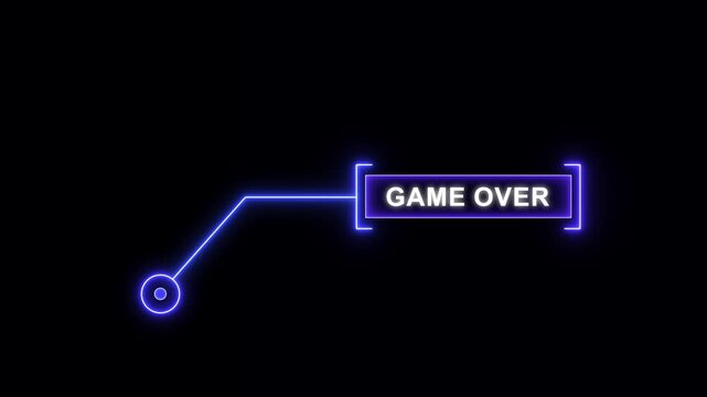 Modern blue neon UI HUD callout animation featuring game over text for futuristic gaming interface design, interactive tech displays, and digital game status notifications.