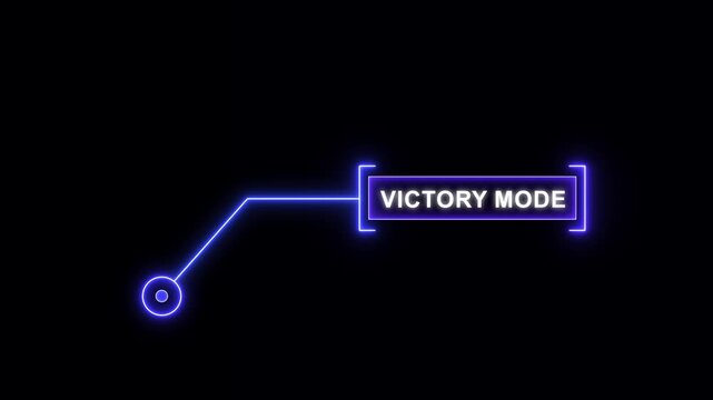Advanced blue HUD callout animation featuring victory mode text on a black background for futuristic gaming win screens, digital tournament celebrations, and high-tech UI design.