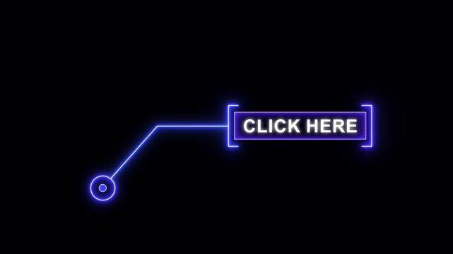 Modern blue neon HUD callout animation with click here text for futuristic website interfaces, interactive digital displays, and high-tech call-to-action video elements.