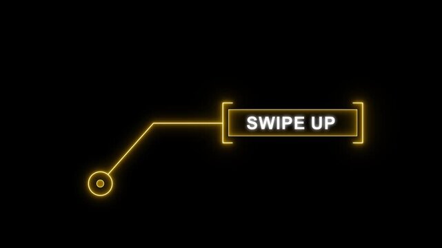 Futuristic yellow HUD callout animation featuring swipe up text for high-tech social media stories, digital marketing mobile interfaces, and modern technology overlays.