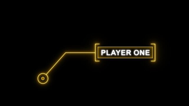 Yellow futuristic HUD callout animation with player one text for high-tech gaming interface design, esports presentations, and digital character selection concepts.