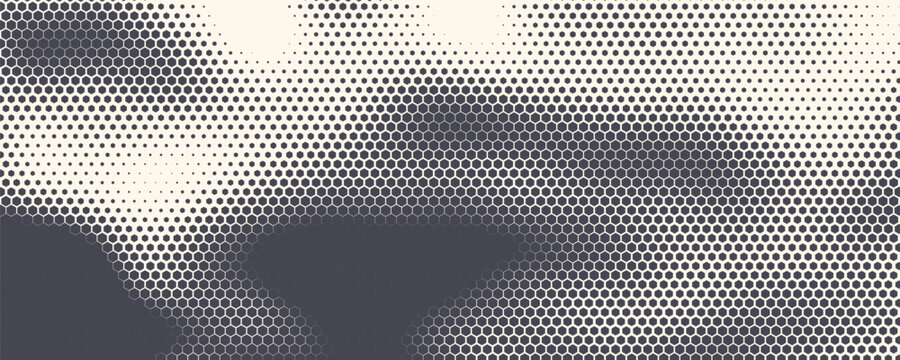 Hexagon Shapes Vector Abstract Geometric Technology Retrowave Sci-Fi Texture Isolated on Light Background. Halftone Hex Retro Simple Pattern. Minimal 80s Style Dynamic Tech Wallpaper