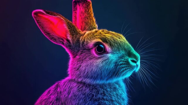 Rainbow Bunny with Pink Eyes