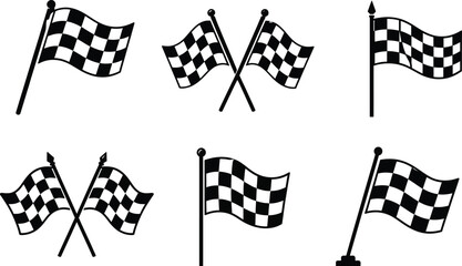 Fototapeta premium Crossed Racing Flags Black and White Icon Collection