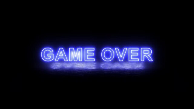 Game over text animation.Spectacular glitch effect with various kinds of interference.Black background.