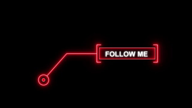 Red digital HUD callout animation featuring follow me text for futuristic social media profile growth, high-tech channel branding, and modern technology notification overlays.