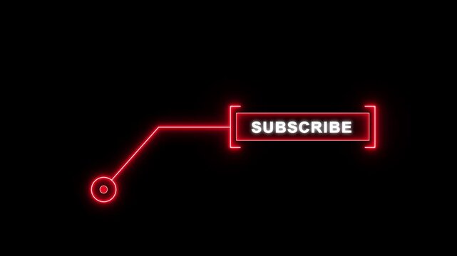 Red digital HUD callout animation featuring subscribe text for futuristic social media calls to action, gaming channel intros, and modern tech-themed video overlays.