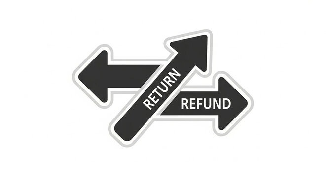 Crossed black arrows indicating return and refund policy service concepts
