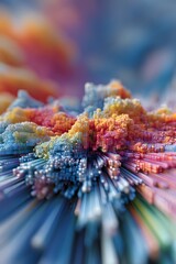 Obraz premium Complex 3D abstract structure of multicolored voxel pillars erupting in a dynamic explosion of color and form