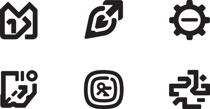Abstract technology and digital system infrastructure bold line icons set with data processing network configuration and software engineering symbols