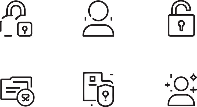 Cyber security database private authentication and user access management thin line icons set with account identification verification key unlock file encryption and cloud protection symbols