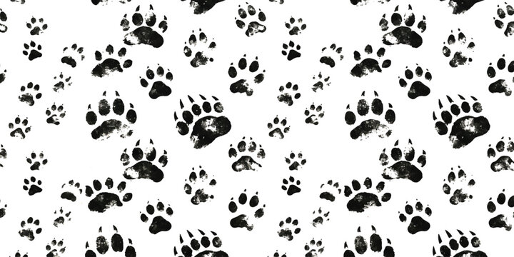 Seamless pattern with black bear paw prints on a simple surface