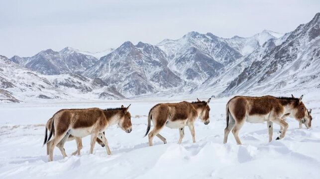remote kiang herd in snowy mountains tso-kar lake ladakh india video