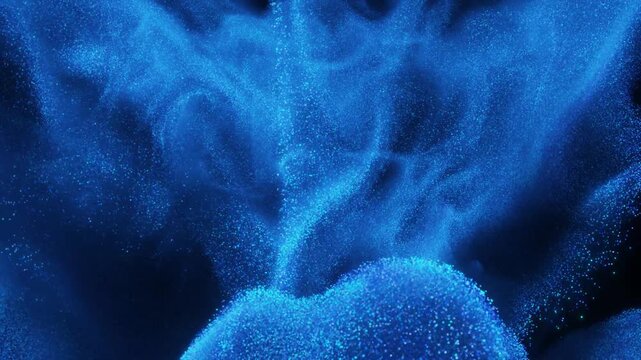 Blue Abstract turbulent and flowing liquid particles. Motion background with blue flow for event, concert, title, presentation, music, VJ. 4K loop