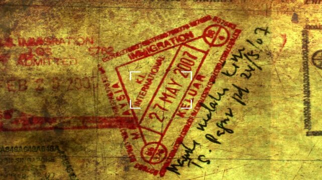Vintage Passport Stamps and Immigration Visa Background Texture