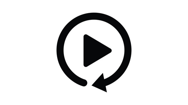 replay play button icon with circular arrow black on white