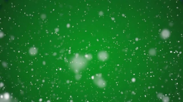 Gently falling snow on a greenscreen for video editors for the atmospheric overlay of wintry film and commercial projects in the studio to create an authentic winter atmosphere