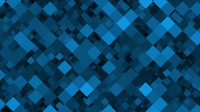 Abstract blue squares motion background with geometric glitch effects and digital pixel transitions.
