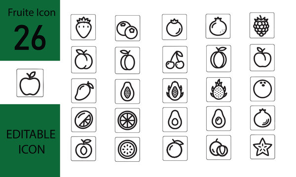 Editable fruite silhouette icon set