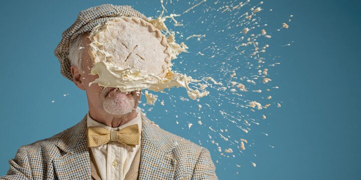pie face - man being hit in face with a pie 