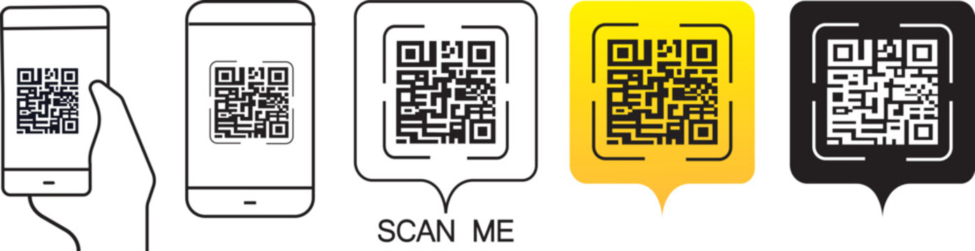 set of QR code graphics for web scan, featuring high-quality vector symbols