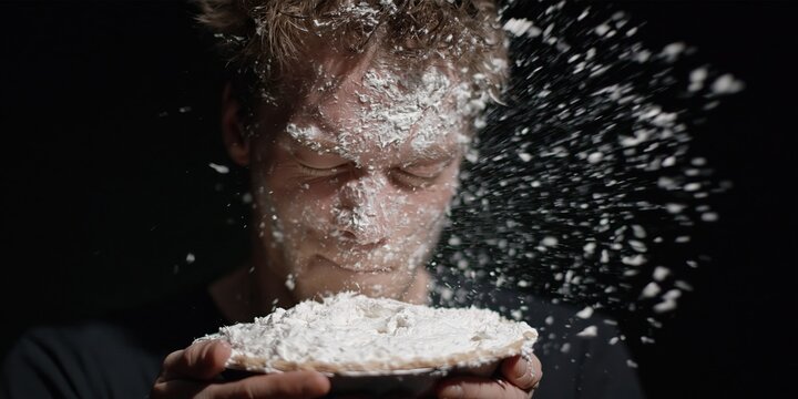 pie face - man being hit in face with a pie 