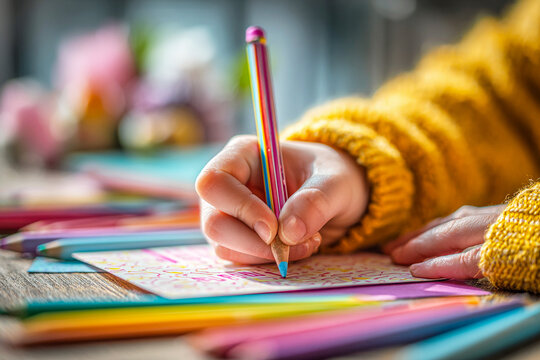 Minimalist vibrant multi-colored pencil drawing texture background &ndash; creative artistic mood design for educational branding, children art advertising, and playful school social media content concepts