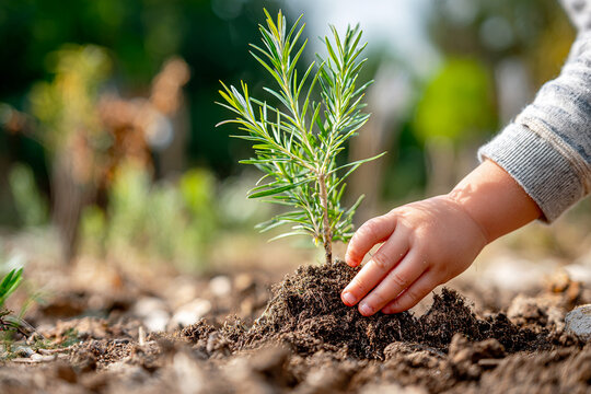 Organic vibrant green seedling planting background with soft natural sunlight and rich soil texture &ndash; premium modern aesthetic design for environmental awareness campaigns, sustainability branding