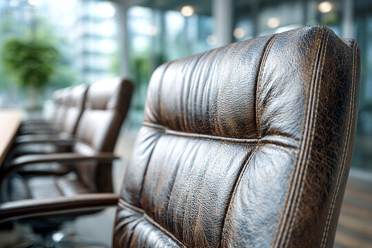 Elegant rich brown leather executive chair background with detailed grain texture backdrop &ndash; premium modern corporate interior design for business branding, professional advertising, office marketing