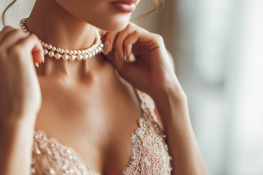 Elegant creamy white pearl and intricate ivory lace texture background &ndash; Premium aesthetic design for luxury brand identity, bridal advertising, and sophisticated social media marketing assets