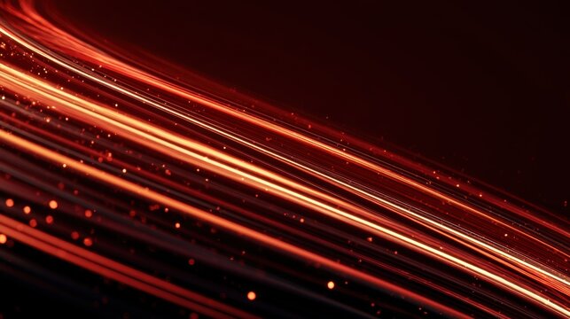 Glowing red-orange streaks and particles create dynamic abstract lines of light against a dark background with vibrant motion effects