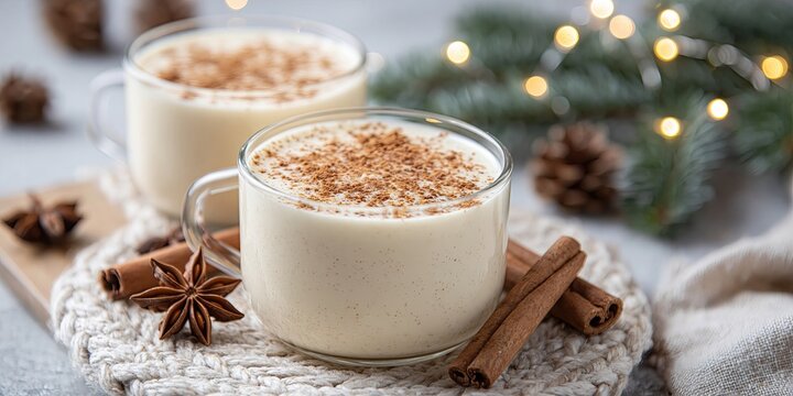 egg nog in a glass - traditional spiced diary drink 