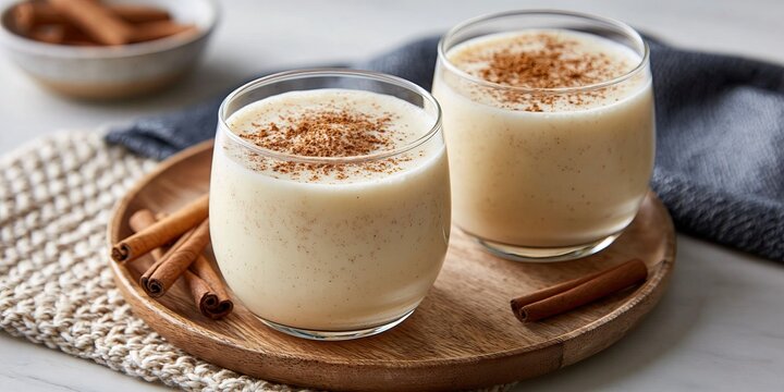 egg nog in a glass - traditional spiced diary drink 