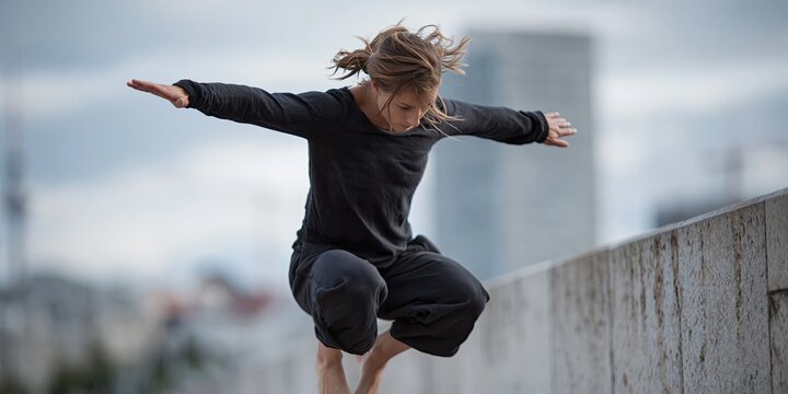 woman performing parkour - urban exercise activity